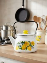 Чайник сталь, эмалированное покрытие, 2.3 л, с кнопкой, Сибирские товары, Лимоны, белый, С2714.3*97