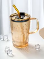 Стакан 450 мл, стекло, Мед, с трубочкой, B060514