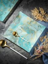 Тарелка обеденная, стекло, 23х23 см, квадратная, Флюид, Daniks, бирюза