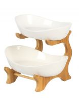 Блюдо керамика, бамбук, сервировочное, 23х20.3 см, двухъярусное, Y4-8301