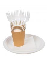 Набор одноразовой посуды 6 персон, вилки, стаканы 250мл, тарелки сахарный тростник, салфетки, Мистерия, Эко, 111053