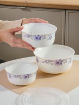 Салатник стеклокерамика, круглый, 3 шт, 9 см, 19, 16, 14 см, 0.5,0.8,1.4 л, с крышкой, Элегия, Daniks