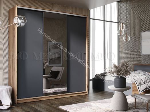 Шкаф-купе Альянс 2,0 м Графит, Дуб крафт