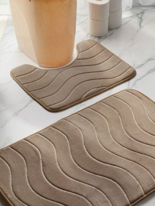 Набор ковриков для ванной, 2 шт, велюр, с тиснением, коричневый, Y4-9969