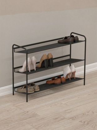 Полка для обуви металл, пластик, 3 секции, 86.5х27х60 см, черная, ЗМИ, Женева 33, ПДО Ж33 Ч