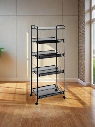 Этажерка универсальная, сталь, 5 секций, 45х30х119 см, с мелкосетчатыми корзинами, черная, ЗМИ, Ладья 35КС, Э 410 Ч