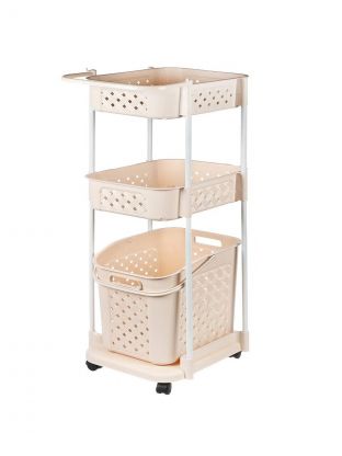 Полка универсальная, пластик, 3 секции, на колесах, бежевая, 431 241 530