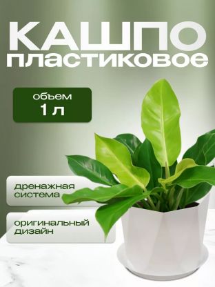 Кашпо пластик, 1 л, 13х11 см, для цветов, с поддоном, белое, Idea, Призма, М 3137