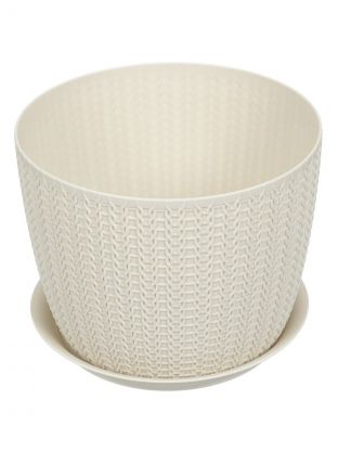 Горшок для цветов пластик, 2.8 л, 18х14 см, белый ротанг, Idea, Вязание, М 3121
