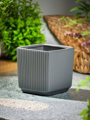 Кашпо керамика, 0.8 л, 10х10 см, серое, Ребро, Y4-8777