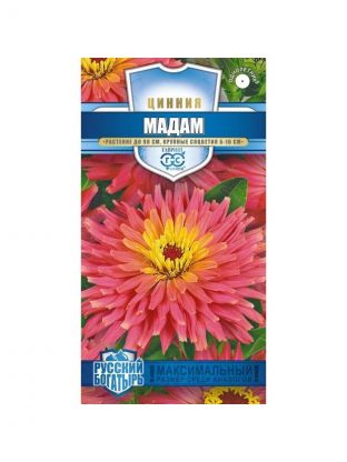 Семена Цветы, Цинния, Мадам Бовари, 0.2 г, Русский богатырь, цветная упаковка, Гавриш
