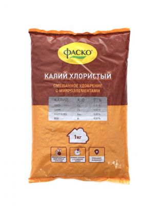 Удобрение Калий хлористый, с микроэлементами, минеральное, гранулы, 1 кг, Фаско