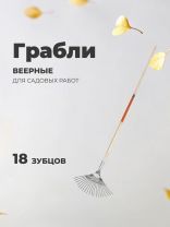 Грабли веерные, 18 зуб, оцинкованные, проволочные, окрашенные/оцинкованые, черенок деревянный