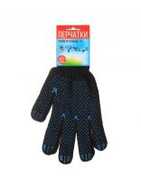 Перчатки х/б, ПВХ покрытие, точка, универсальный размер, 7.5 класс вязки, 4 нити, черная основа, европодвес