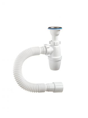Сифон для мойки, 1" 1/2, 40х40/50, полипропилен, с выпуском, с гофрой, Orio, А-32019