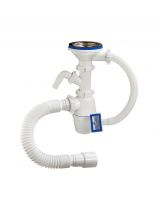 Сифон для мойки, 3" 1/2, 40х40/50, пластик, с выпуском, с переливом, прямоугольный перелив, с отводом, с гофрой, Orio, А-4011