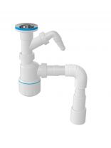 Сифон для мойки, 1 1/4", с выпуском 64 мм, отвод для стиральной машины, с гибкой трубой 40/50, Aquanova, 1056