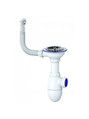 Сифон для мойки, 3" 1/2, 40, пластик, с выпуском, с переливом, круглый перелив, Unicorn, В411P