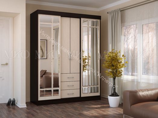 Шкаф-купе Маэстро (1,70 м) Дуб беленый/Венге