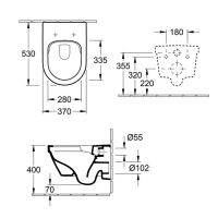 Комплект Унитаз-подвесной Villeroy&Boch Architectura 37х53х33см и сиденье с функцией микролифт/QuickRelease Softclose цвет: альпийский белый 4694HR01 схема 2 Комплект Унитаз-подвесной Villeroy&Boch Architectura 37х53х33см и сиденье с функцией микролифт/QuickRelease Softclose цвет: альпийский белый 4694HR01 схема 2
