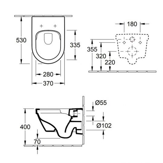 Комплект Унитаз-подвесной Villeroy&Boch Architectura 37х53х33см и сиденье с функцией QuickRelease Softclose цвет: альпийский белый 4694HR01 схема 2