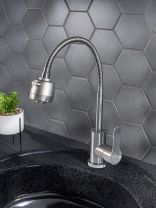 Смеситель для кухни, РМС, гибкий излив, с картриджем, нержавеющая сталь, SUS124-016F