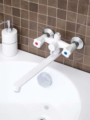 Смеситель для ванны, РМС, с кран-буксой, пластиковый корпус, белый, PL4-140P