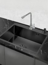 Мойка кухонная врезная, РМС, вороненая сталь, 580х430 мм, 1-3 мм, сифон + корзина + дозатор, MR-5843BL