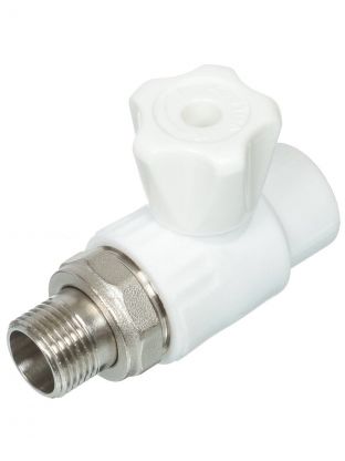 Кран для радиатора прямой, полипропилен, d25х1/2'', белый, Valfex