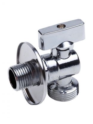 Кран 1/2х3/4", ш-ш, латунь, угловой с удлиненной резьбой и отражателем, бабочка, хром, AquaLink