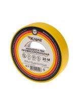 Изолента ПВХ, 19 мм, 180 мкм, желтая, 20 м, профессиональная, Kranz, KR-09-2802