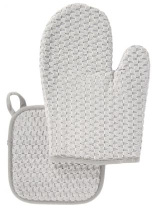 Набор кухонный 2 шт, 28х17 см + 17х17 см (варежка,прихватка), полиэстер, серый, B180061