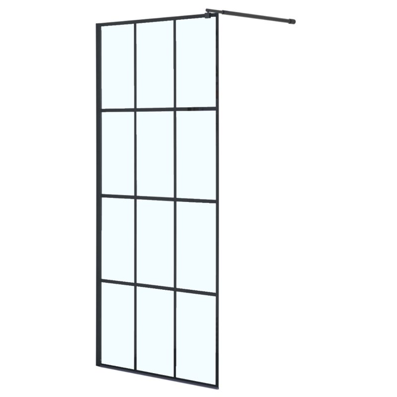 Душевая перегородка Loranto Walk-in 90x200 мм, прозрачное лофт клетка 8 мм, черный матовый CS-W02B-90