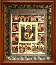 Икона Авраамий Галичский в киоте с басмой Виноградная Лоза (UV-печать)(30014)