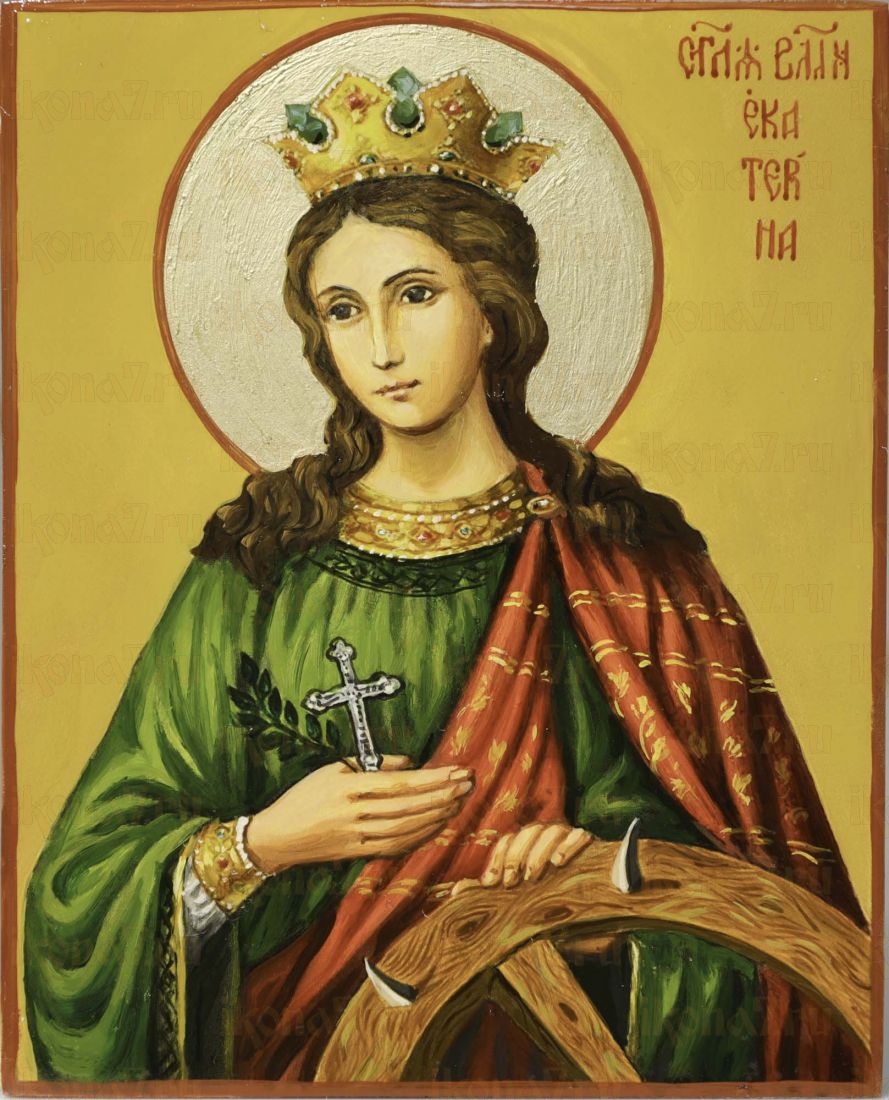 Рукописная икона великомученица Екатерина Александрийская 13х16 см (масло)