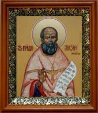 Икона Алексий Мечев в киоте с басмой Виноградная Лоза (UV-печать)(30045)