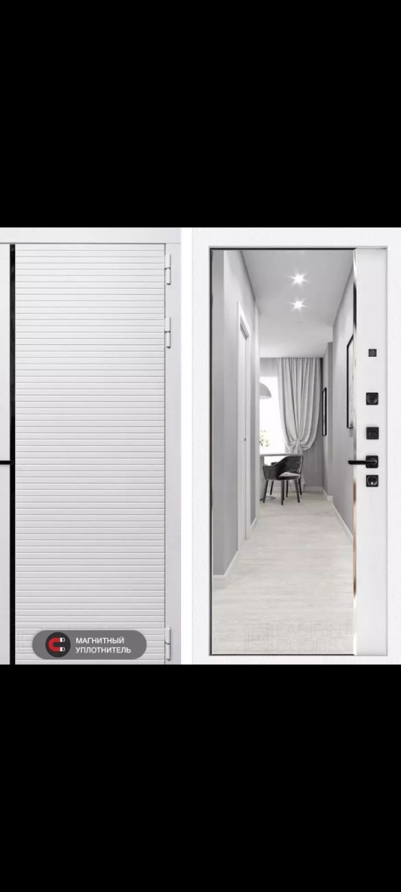 Входная дверь Роял с зеркалом Панорама - Белый софт