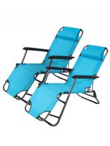 Шезлонг пляжный складной, металл, 153х60х82 см, 100 кг, 2 положения спинки, голубой, 2 шт, 600D, оксфорд, C0101