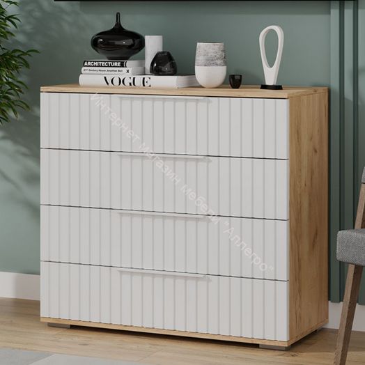 Комод «Хилтон» - 402.010.000 Дуб Крафт золотой, Белый матовый