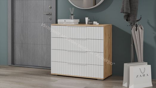 Комод «Хилтон» - 402.010.000 Дуб Крафт золотой, Белый матовый