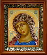 Икона Ангел Златые власы в киоте с басмой Виноградная Лоза (UV-печать)(30069)