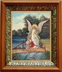 Икона Ангел Хранитель в киоте с басмой Виноградная Лоза (UV-печать)(33015)