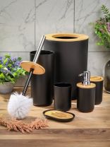 Набор для ванной 6 предметов, Черный бамбук, пластик, ведро для мусора, ершик для туалета, стакан, подставка для зубных щеток, дозатор, мыльница, Y4-6501