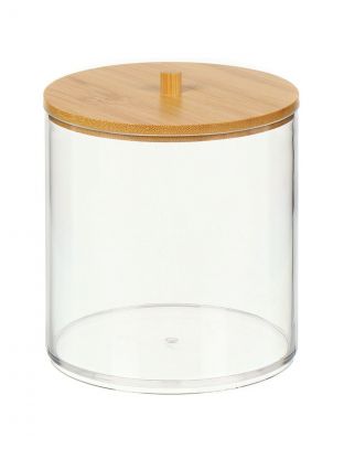 Контейнер для ватных дисков, 11х11х12 см, бамбуковая крышка, пластик, прозрачный, Y4-7850