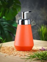 Дозатор для жидкого мыла керамика, 8.4х11.2/16.2 см, насадка с пенообразователем, оранжевый, CE2545AA-LD