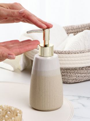 Дозатор для жидкого мыла, керамика, 8х8х18.7 см, бежевый камень, Y4-9878