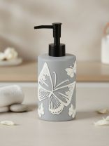 Дозатор для жидкого мыла для ванной и кухни, Бабочки на сером, полистоун, 7.5х7.5х12.3/18.4 см, ручная роспись, серый, BRE0878AA-LD