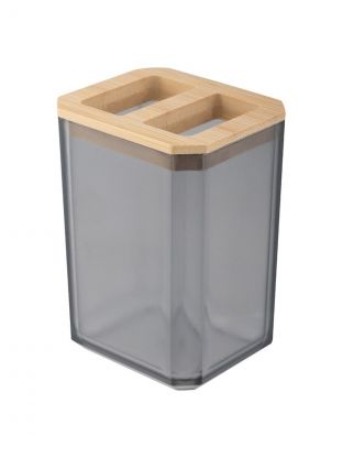 Стакан для зубных щеток, 7х6х10 см, полипропилен, бамбук, Рыжий кот, Оникс, 107636