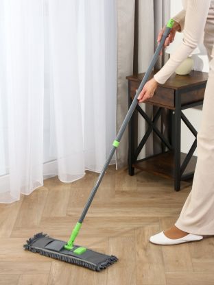 Швабра вермишель, микрофибра, 130х42х17 см, серая, телескопическая ручка, серый, зеленый, Марья Искусница, A05С