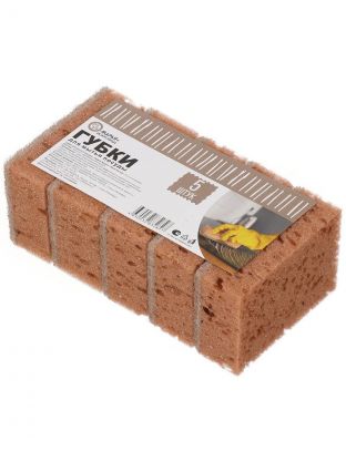 Губка для посуды 5 шт, поролон, абразивная фибра, 9.8х6.7х3.5 см, Марья Искусница, 17282, бежевая